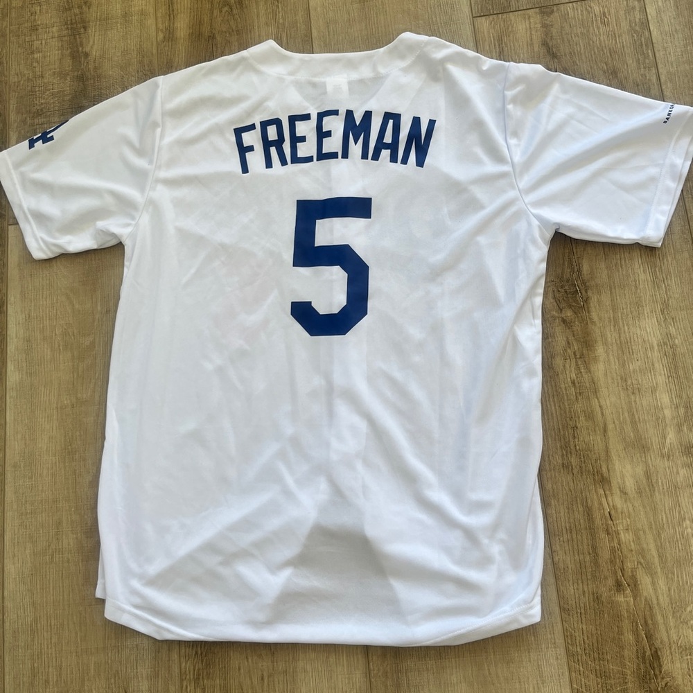 LA Dodgers #5 Freeman Jersey White Blue Red Mens XL B of A Co Logo Screen Print - Picture 5 of 10